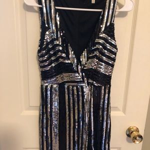 Slit Bodycon Black and Silver Dress